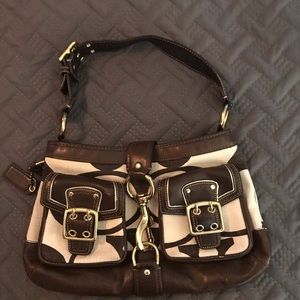 Brown leather and canvas/linen Coach bag